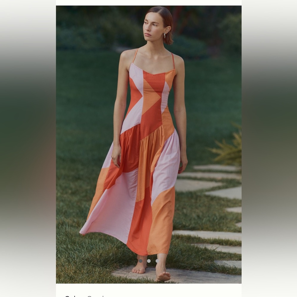 Anthropologie Orange and Pink Midi Dress